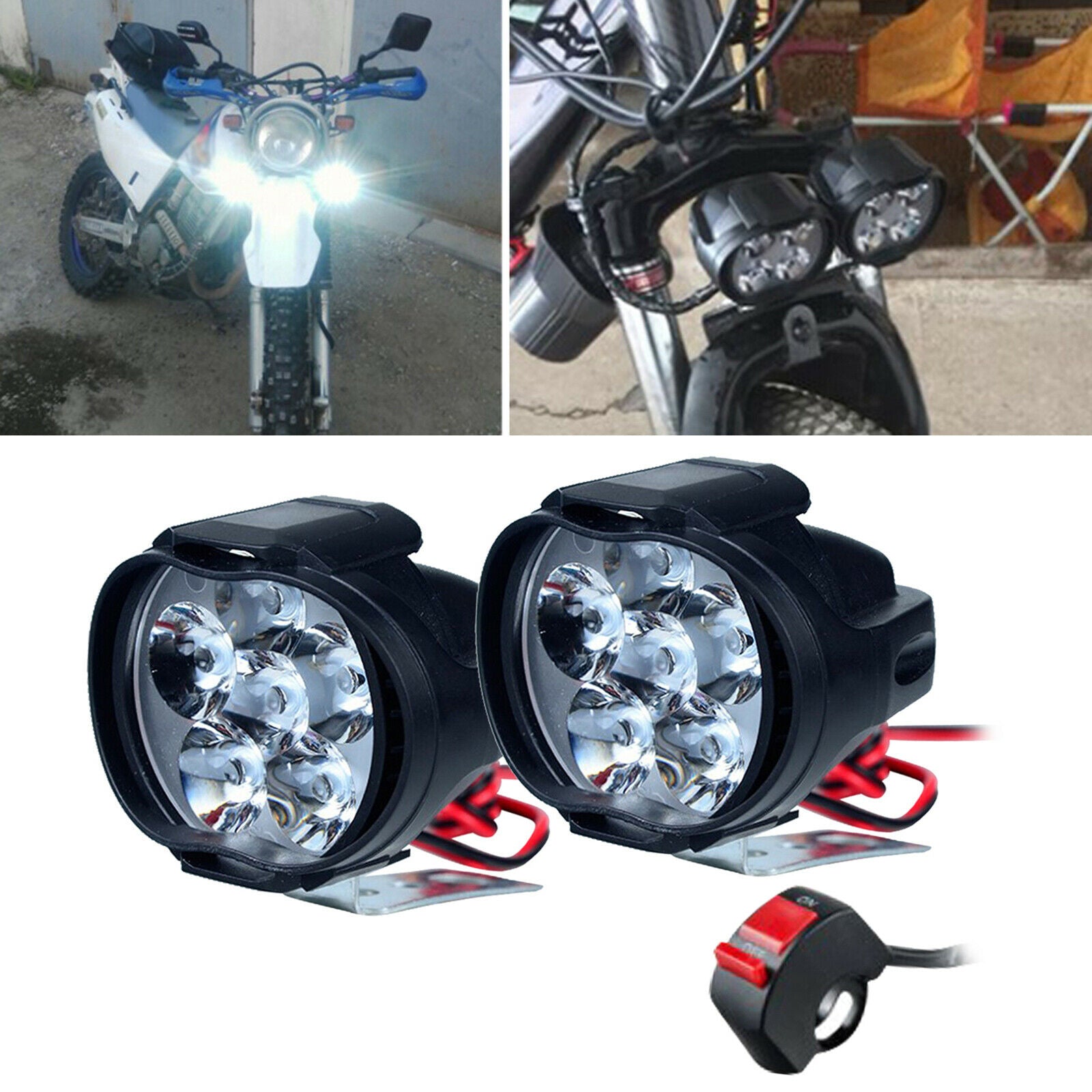 6 Led Motorbike Bike Scooter Headlight with Switch Head Light Fog Spotlight