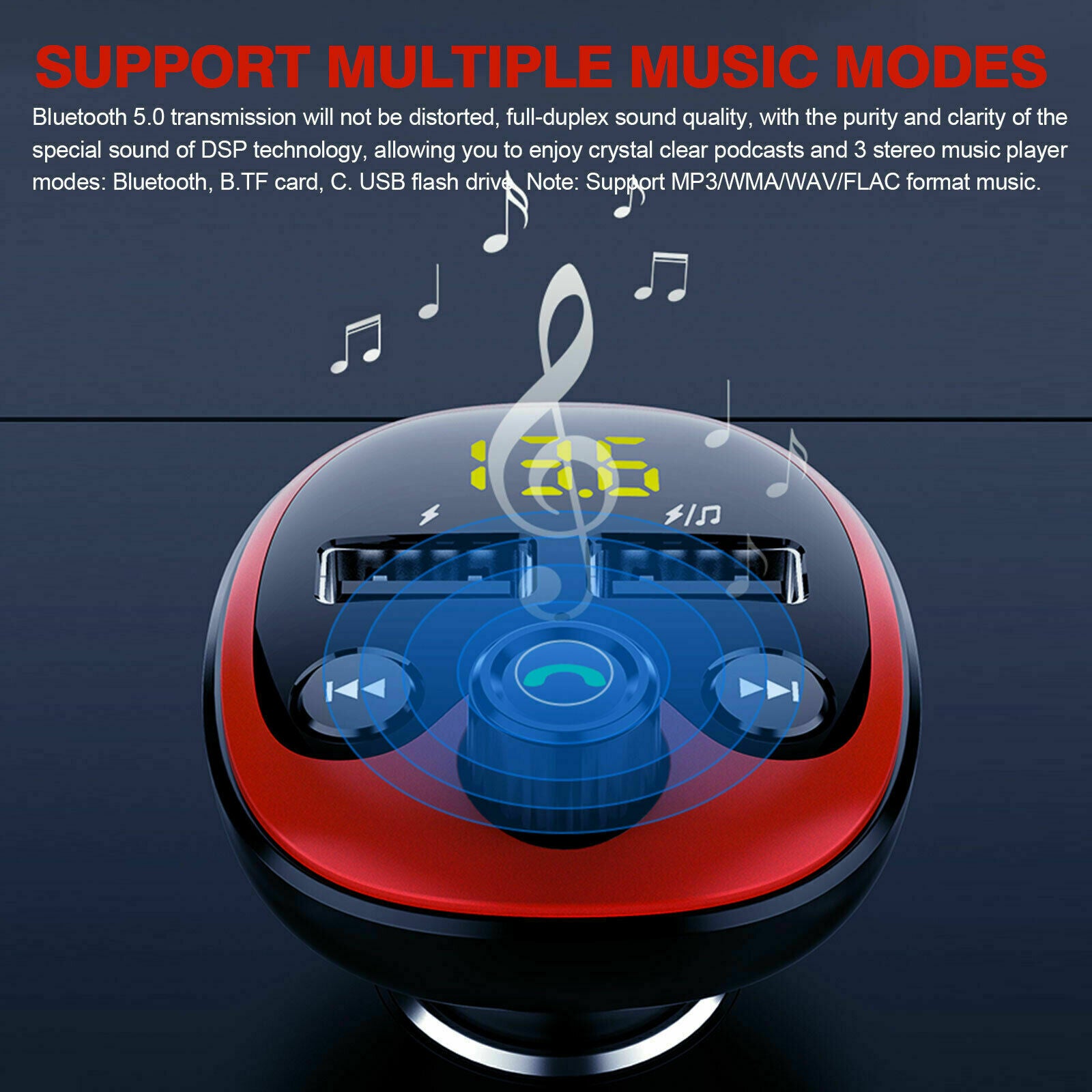 Bluetooth Wireless  5.0 Car FM Transmitter Adapter 2 USB Charger AUX Hands-Free