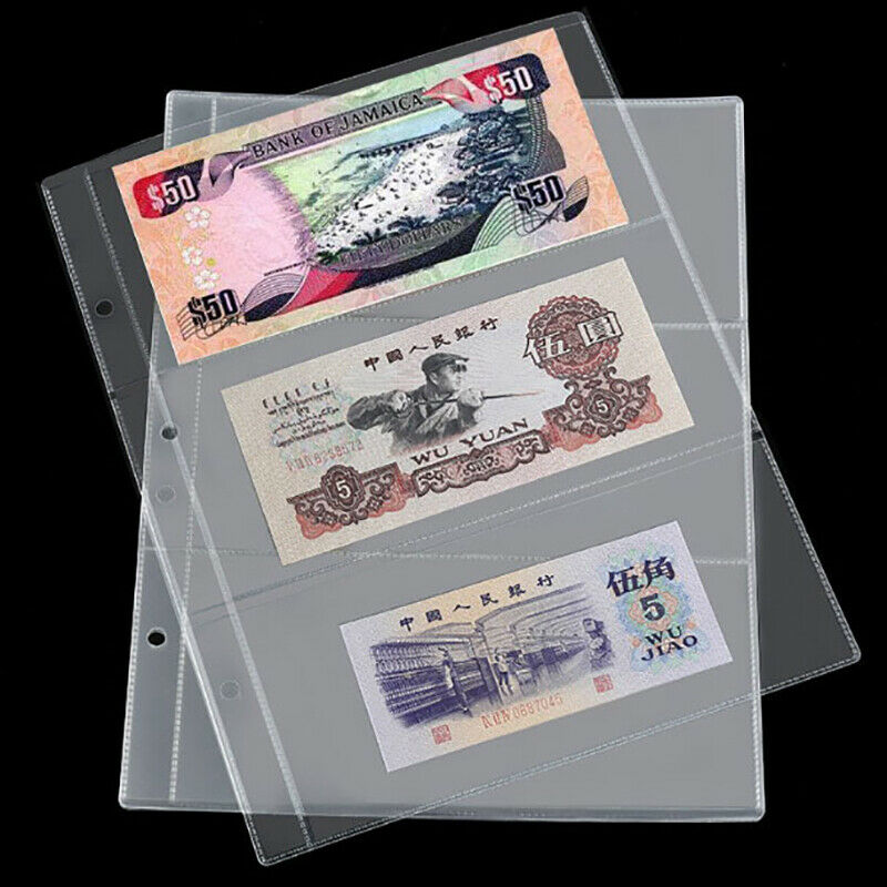 10X Note Pages Album Paper Money 3 Pockets Banknote Holders Storage Sleeves:0 Re