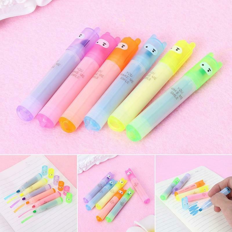 6x Korean Creative Mini Highlighter Lovely Cartoon Marking Pen Office Stationery