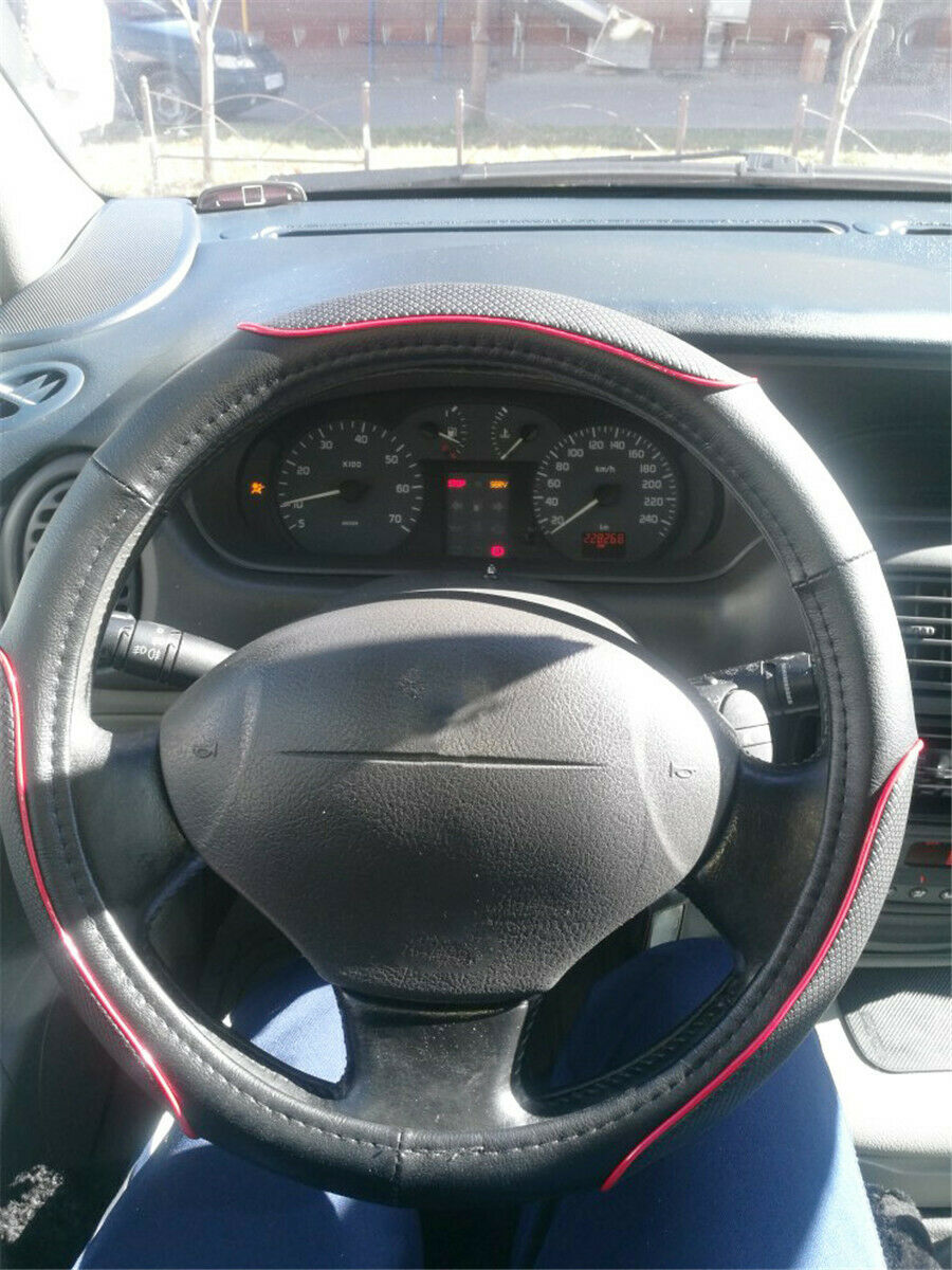 Car Steering Wheel Cover Sporty Wave Pattern With Red Line Stitching Car-styling