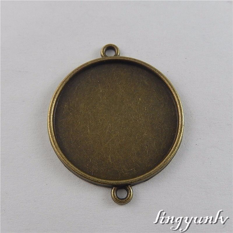 10 pcs Antiqued Bronze Blank Bezel Frame Round Connector Pendant Tray Charm 25mm