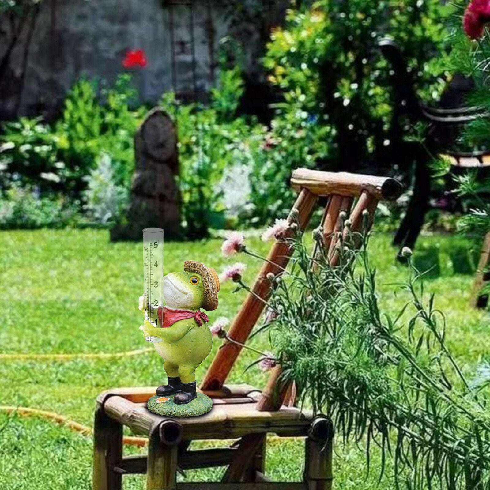 Frog Rain Gauge with Glass Tube Outside for Yard Patio Lawn Rain Catcher