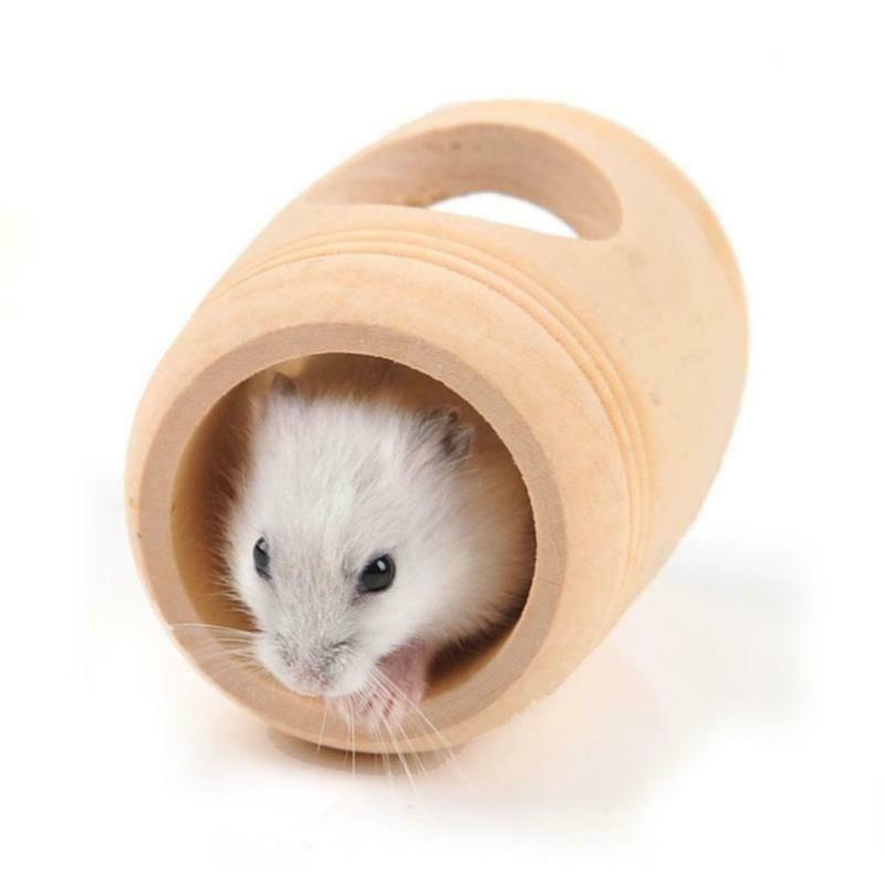 Hamster Wood Tunnel Tube Barrel Shaped Chinchilla Hideaway Wooden Hut with Holes