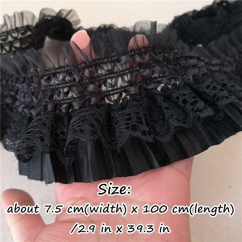 Lace Trim Fabric Pleated Ruffle Frill Sewing Elastic Lolita Sleeve Gothic DIY