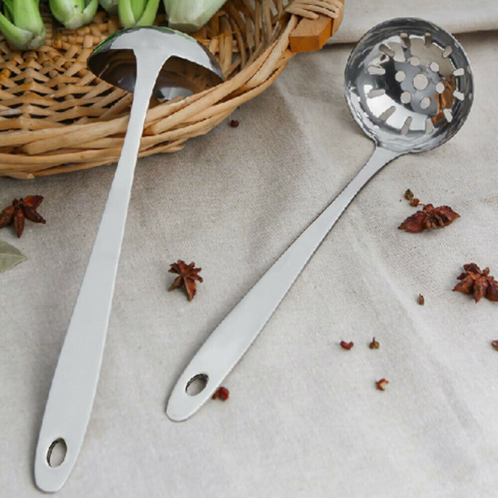 2 x Stainless Steel Cooking Soup Handle Spoon Hot Pot Skimmer Colander Filter