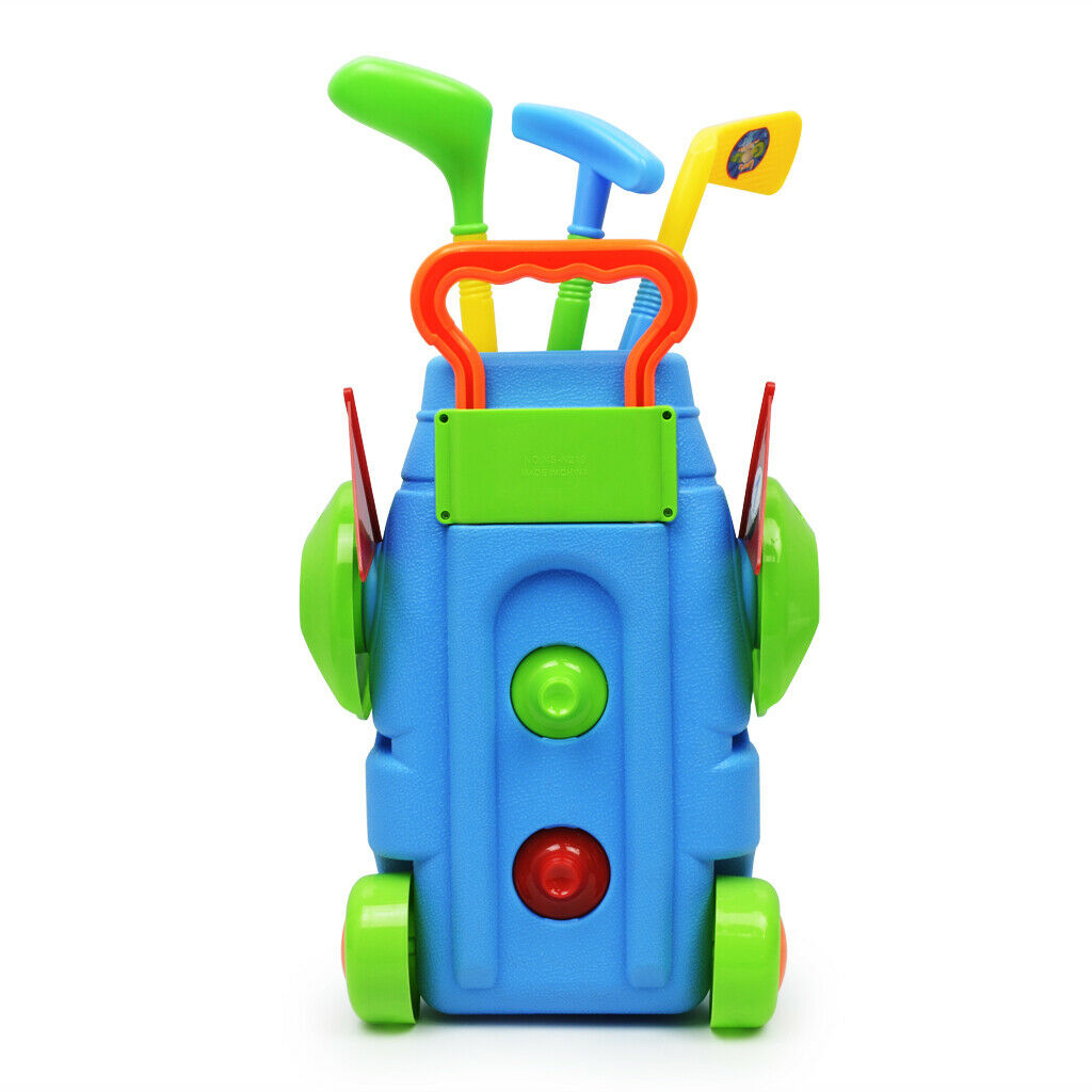 Kids Blue Golf Club Playset – Golf Cart with Wheels, 3 Clubs, 3 Balls and 2