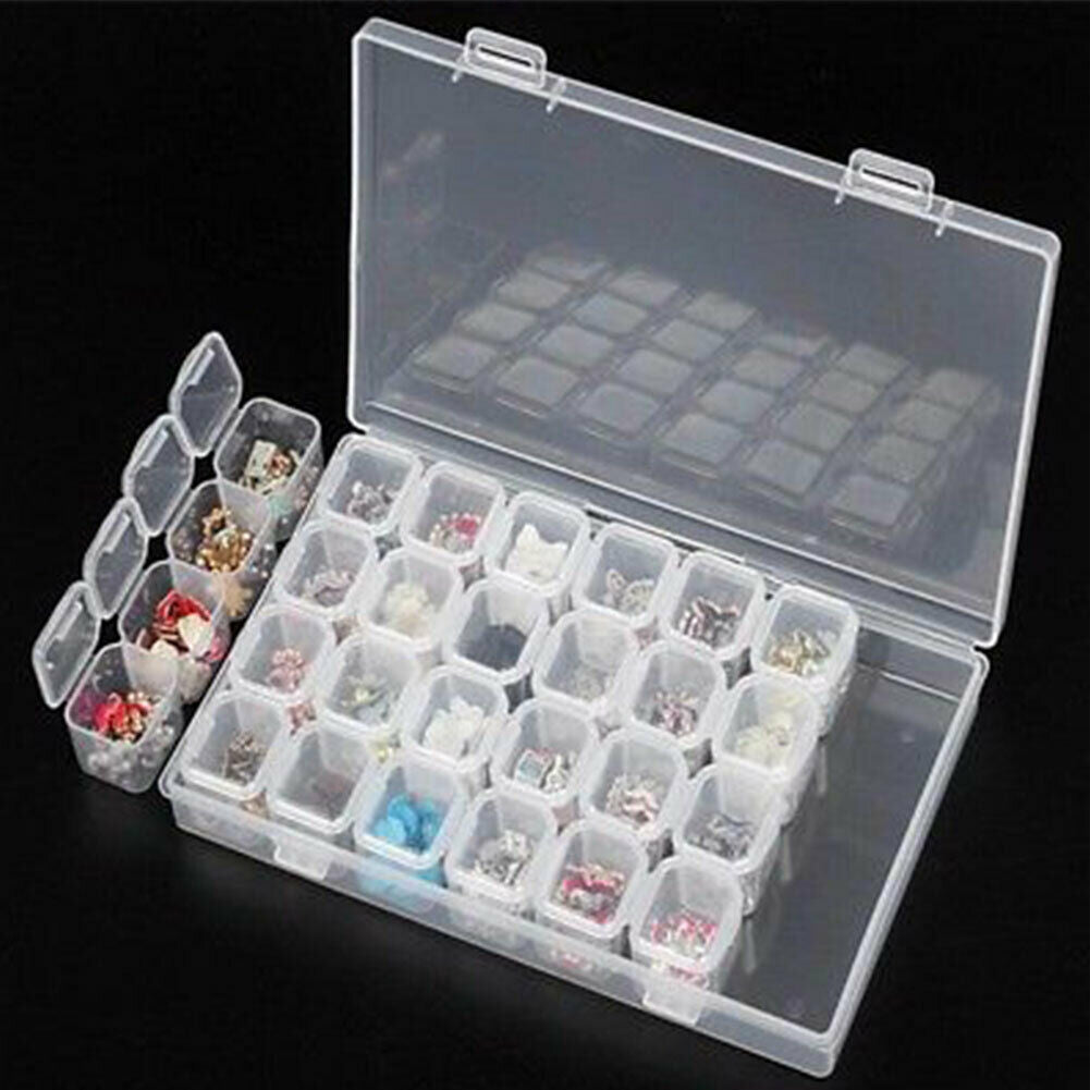 28 Slots Empty Storage Box Jewelry Nail Art Display Container Case Holder