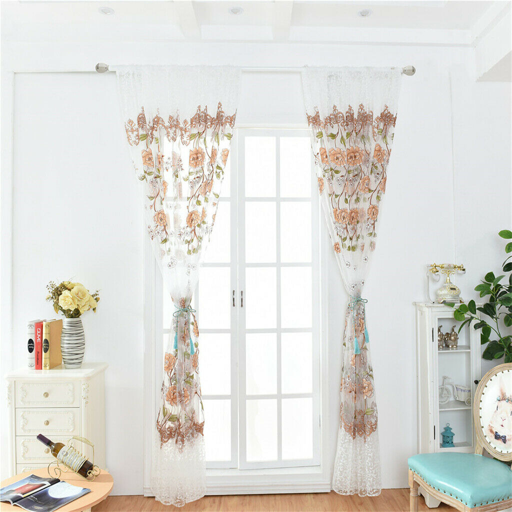 Offset Printed Voile Slot Top Panel Tulle Window Blinds Yellow-100x270cm