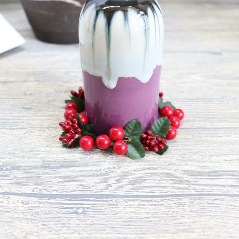 6PCS Christmas Candle Holder Berry Wreath Candle Ring Tealight Candlestick Decor