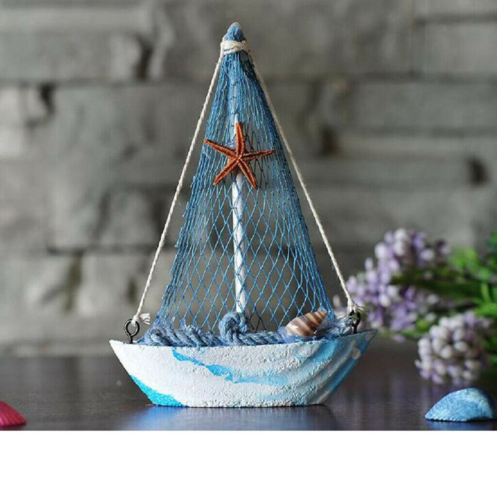 2pcs   Wooden Sailing Ship Starfish Fishing Net Ornament