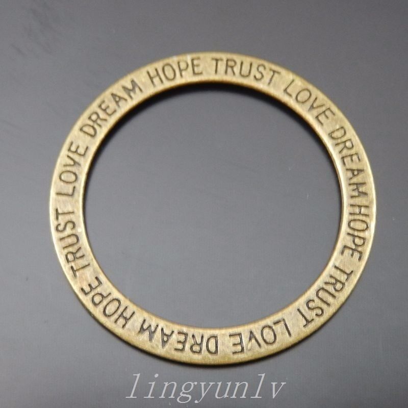 24 Pieces Antiqued Bronze Alloy WordCircle Ring Charms Pendants 50106