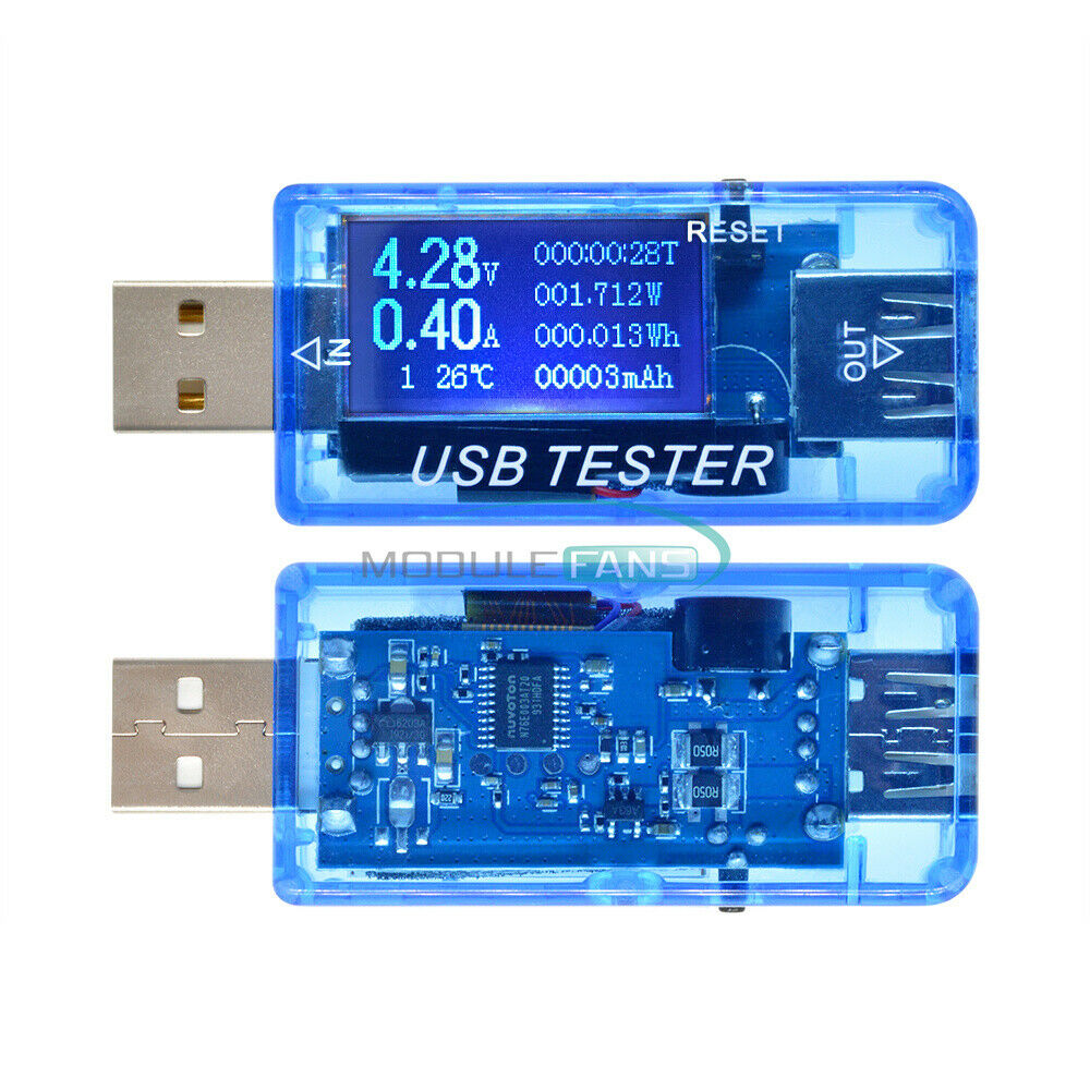 Blue USB Voltmeter Tester 6 in 1 LCD Current Voltage Capacity Power Detector