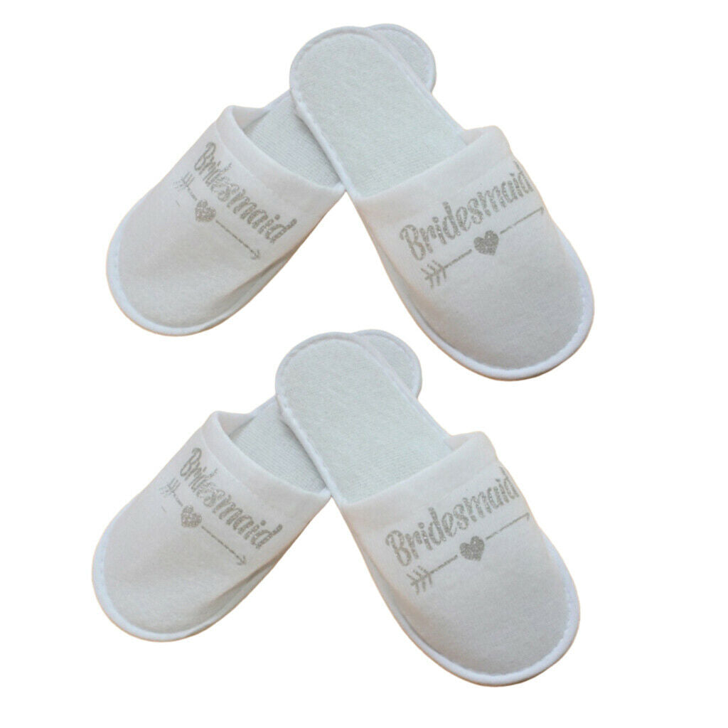 2 Pair Non-Slip Bridal Soft Bridesmaid Spa Closed Toe Home Guest Slippers