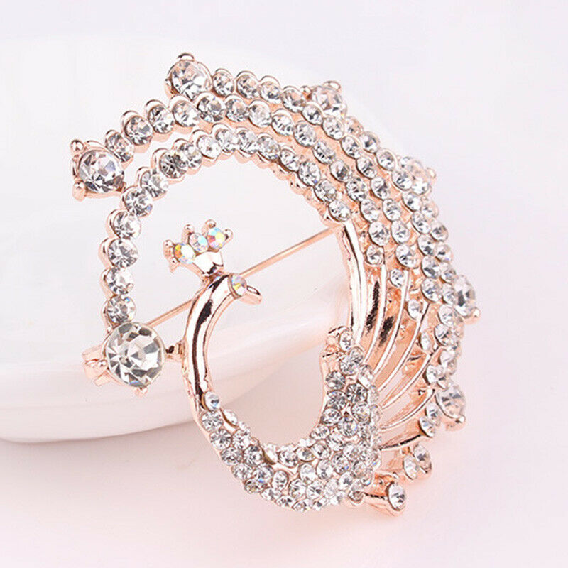 Crystal Peacock Animal Corsage Banquet Decoration Women Scarf Brooch Pin .l8