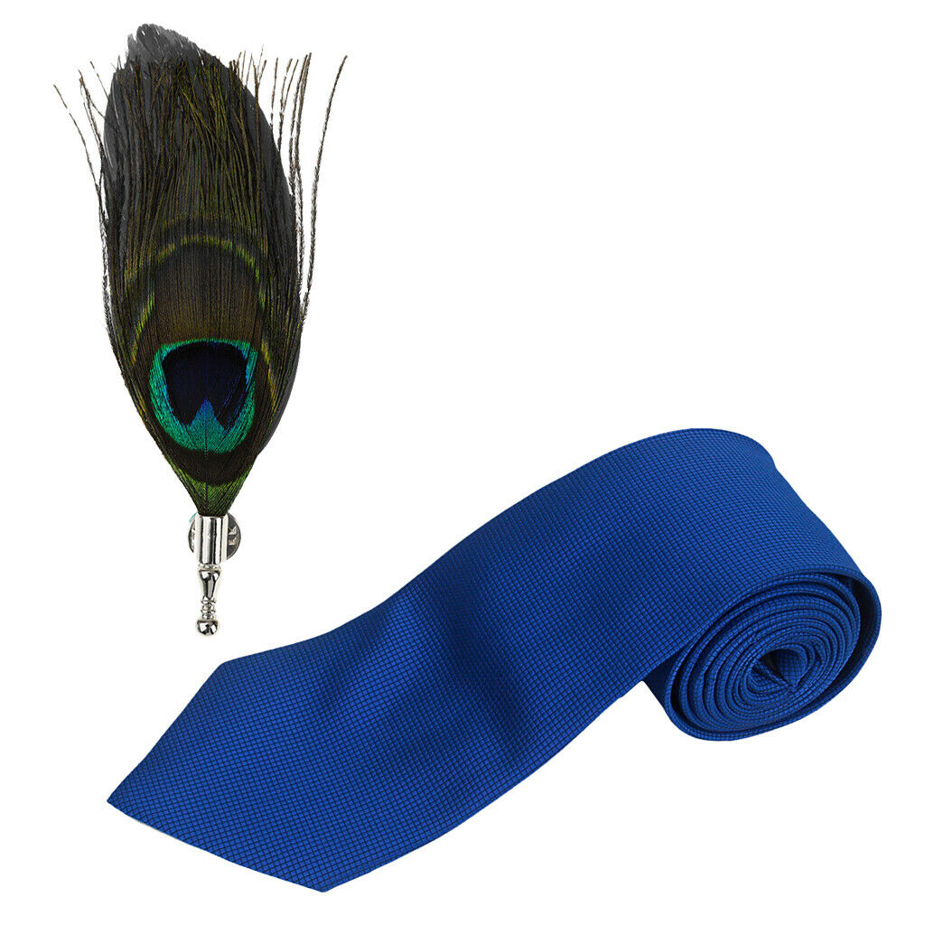 Classic Necktie Men Pure Color 10cm Necktie + Brooch Peacock  Corsage