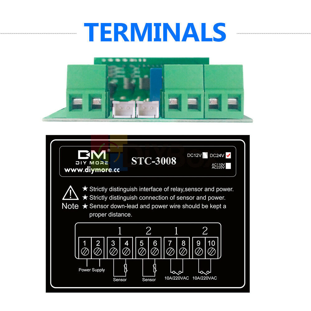 STC-3008 Dual LED Temperature Controller Thermostat+ NTC Probe 12V 24V 110-220V