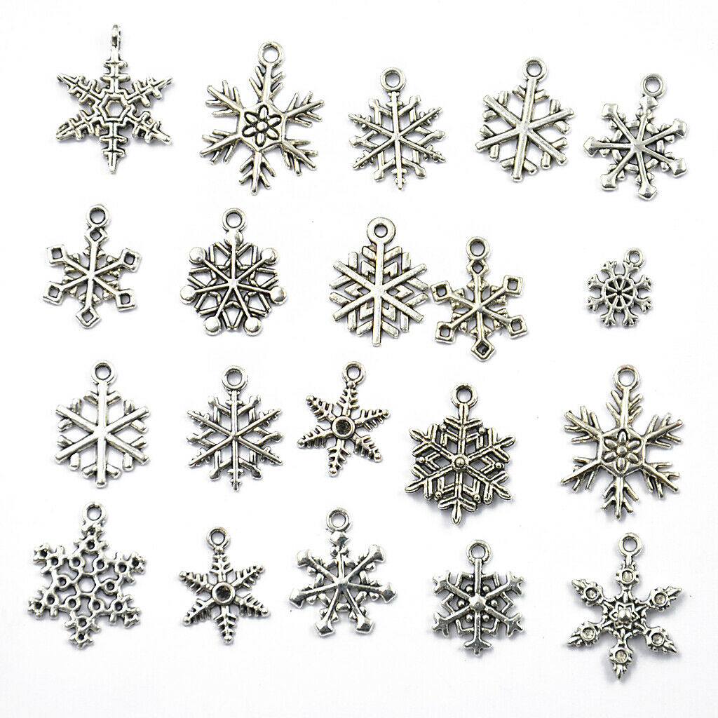 20Pcs Snowflake Charms Pendants Beads for Bracelets Jewelry Findnigs Crafts