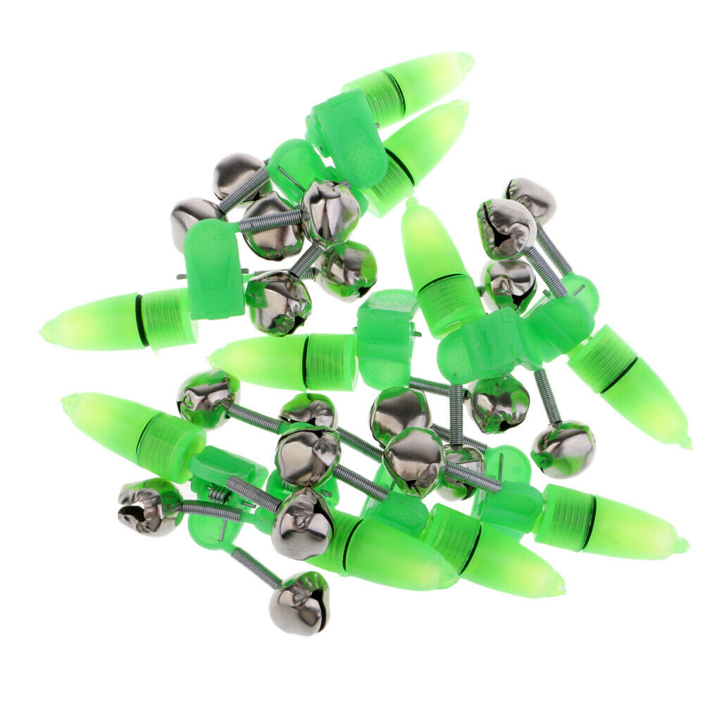 10pcs Night Fishing Rod Tip LED Light Clip Rod Twin Bells Bite Indicator Alarm