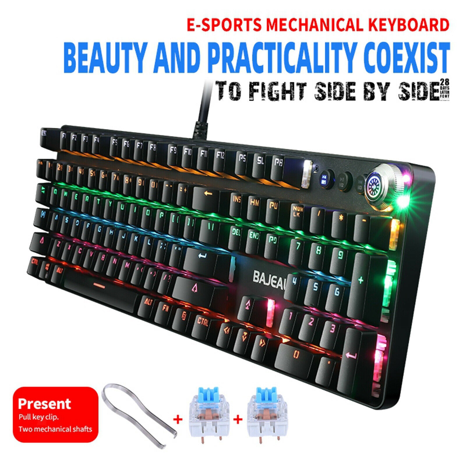 USB Multiple Modes Detachable Wired Gaming Keyboard Water-Resistant Ergonomic