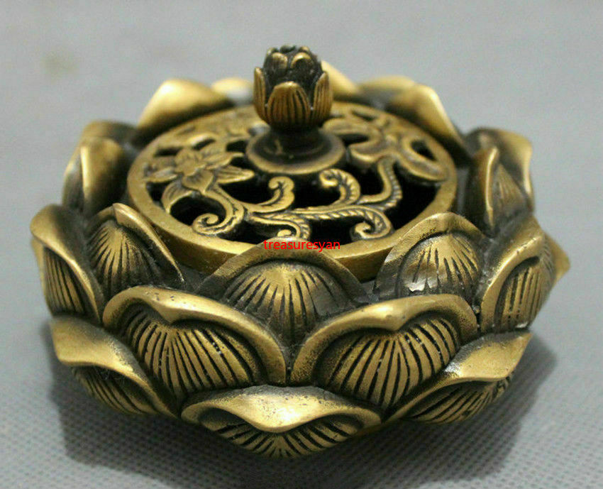 Excellent Chinese Art Brass lotus flower Incense Burner Censer