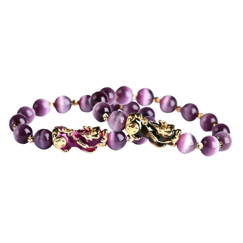 2 x Feng Shui Plated Pi Xiu Bracelets Women Men Elastic Good Luck Wealth