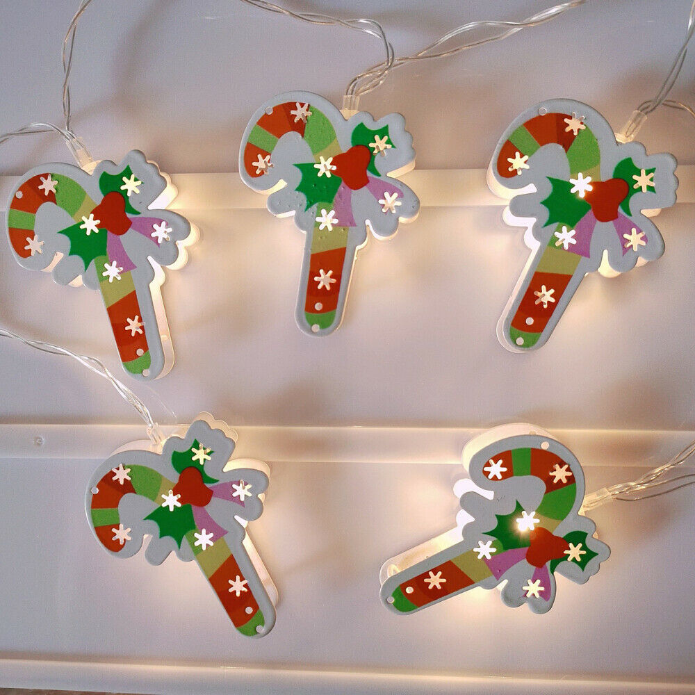 Christmas 20LEDs Decorative Metal String Lights Battery Operated Candy Canes 10"
