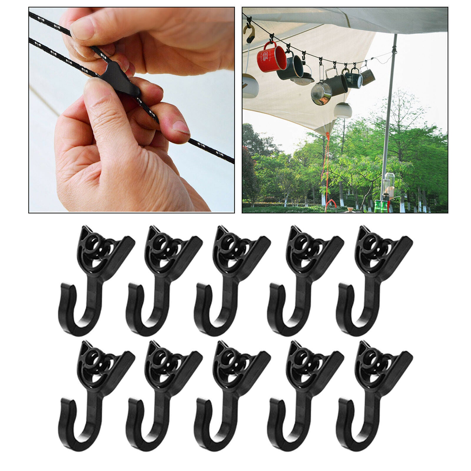 10x Awning Hanging Clips Light Hangers Camping Awning Hooks Outdoor Black
