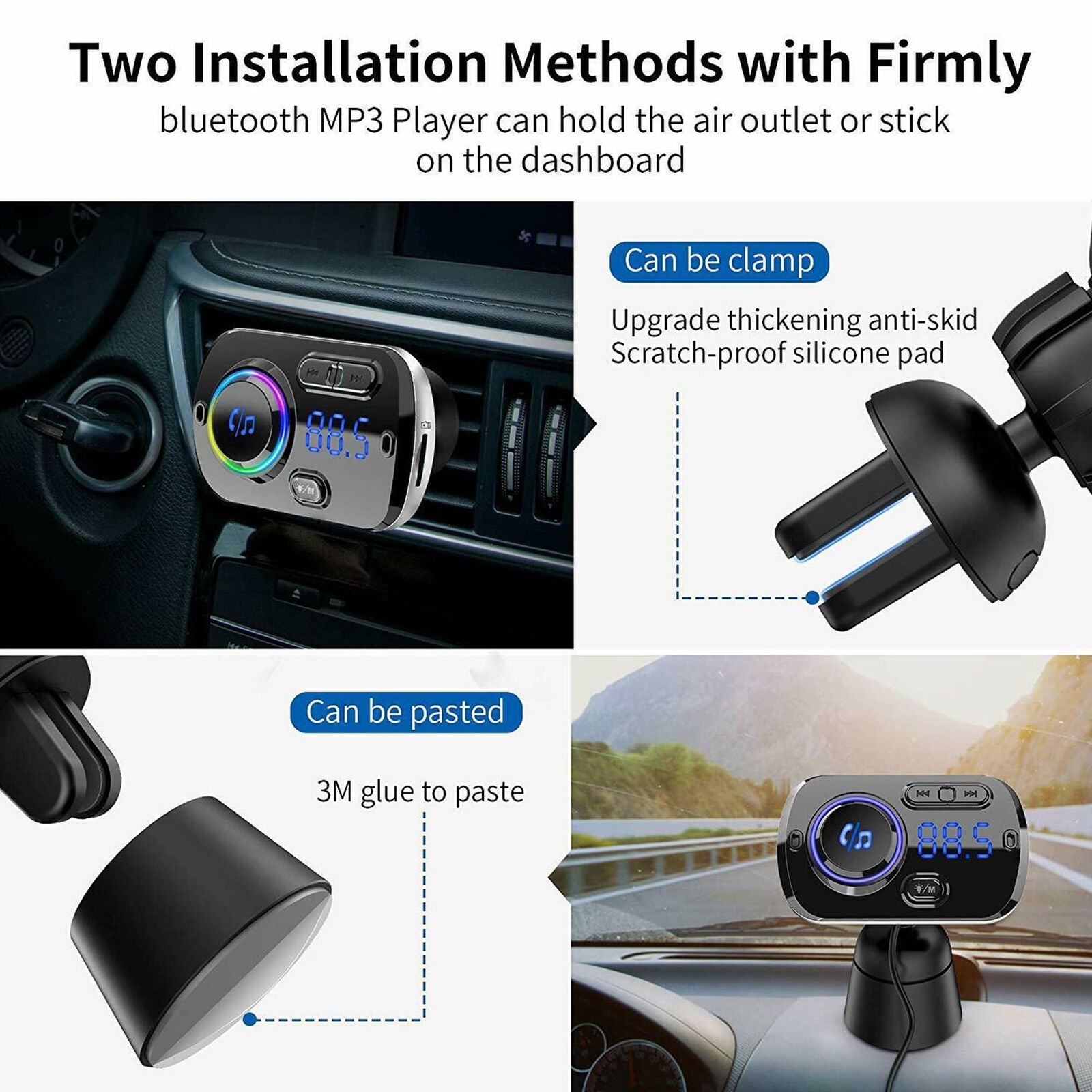 Bluetooth 4.2 Handsfree Car Kit FM Transmitter MP3 Player & USB Fast Charger AUX