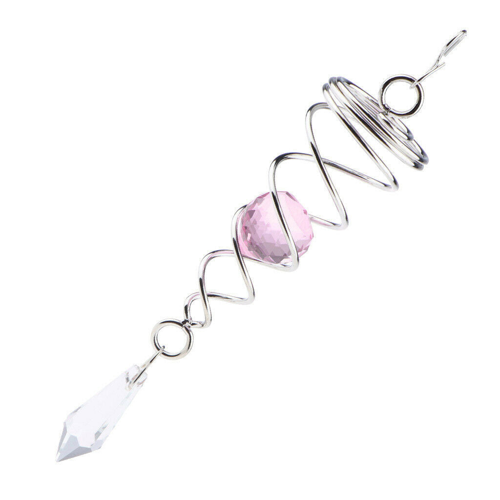 2  CRYSTAL SPIRAL WIND SPINNER for INDOOR OUTDOOR PINK