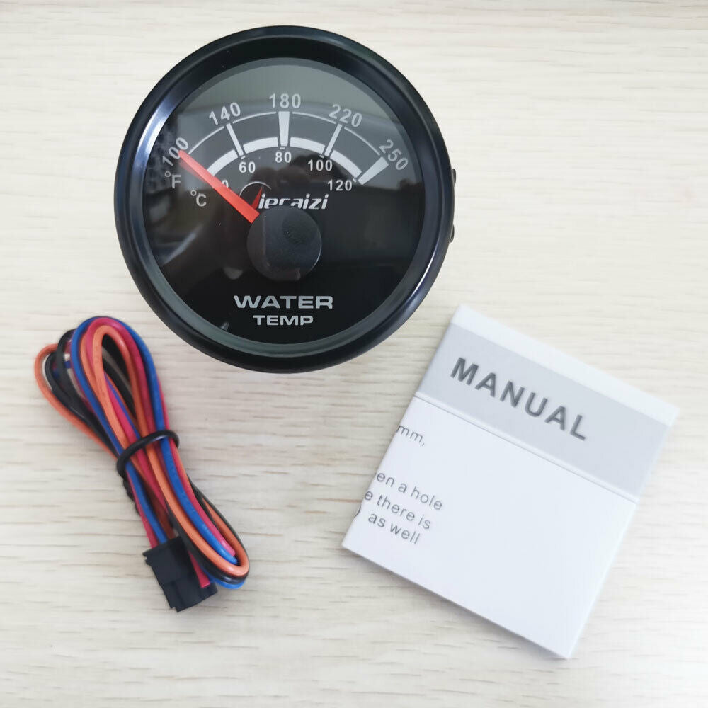 2-1/16" 52mm black water temp gauge 100-250F 40-120C 9-32VDC car marine blue led