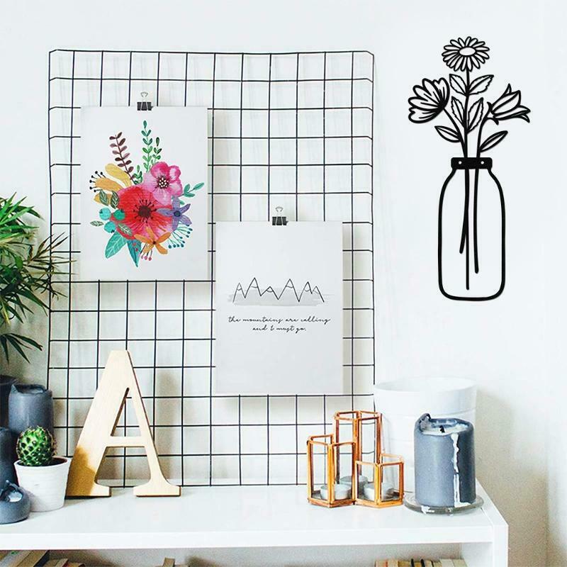 Flower Vase Metal Wall Art Desktop Decor Ornaments Flower in Vase Wall Decorate