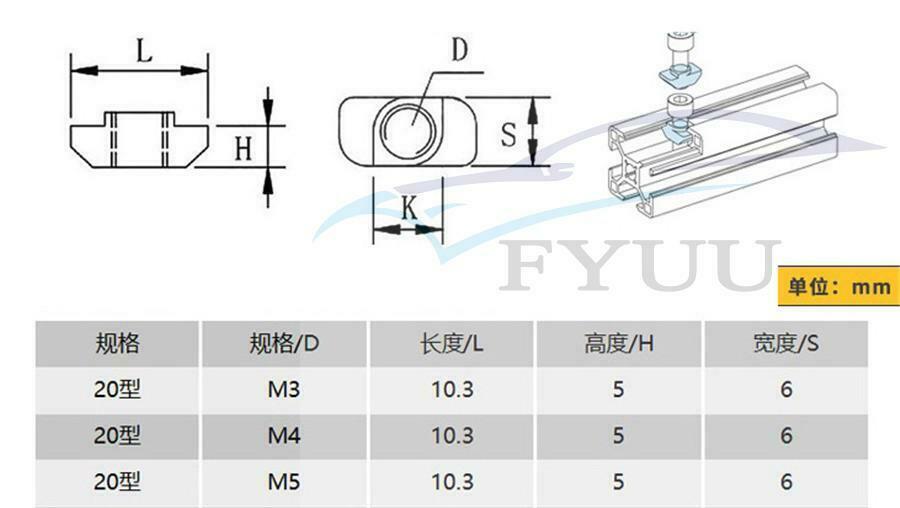 240 × 2020 Series T Nuts M3 M4 M5 T Slot Nut Hammer Head Fastener Nut Aluminum