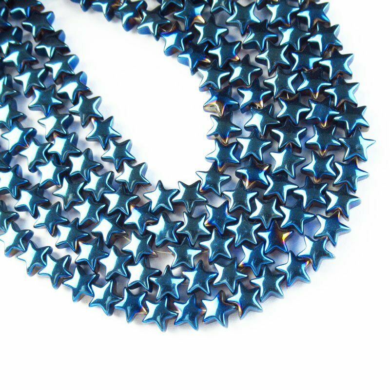 1Strand 6x6x3mm Carved Blue Hematite Star Pendant Loose Bead 15.5 inch A-415TS