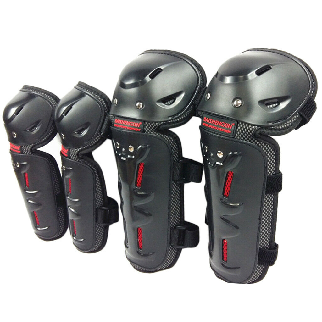 4× Motorcycle Dirt Bike Elbow Knee Pad Brace Elbow Knee Protector Shin Guard