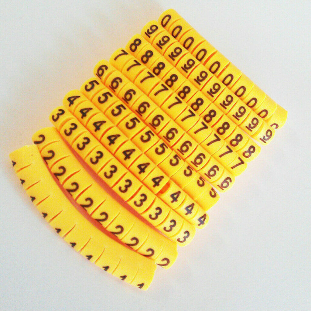 10X 100 Yellow Cable Wire Markers Identification Lables Number 0 ~ Number 9