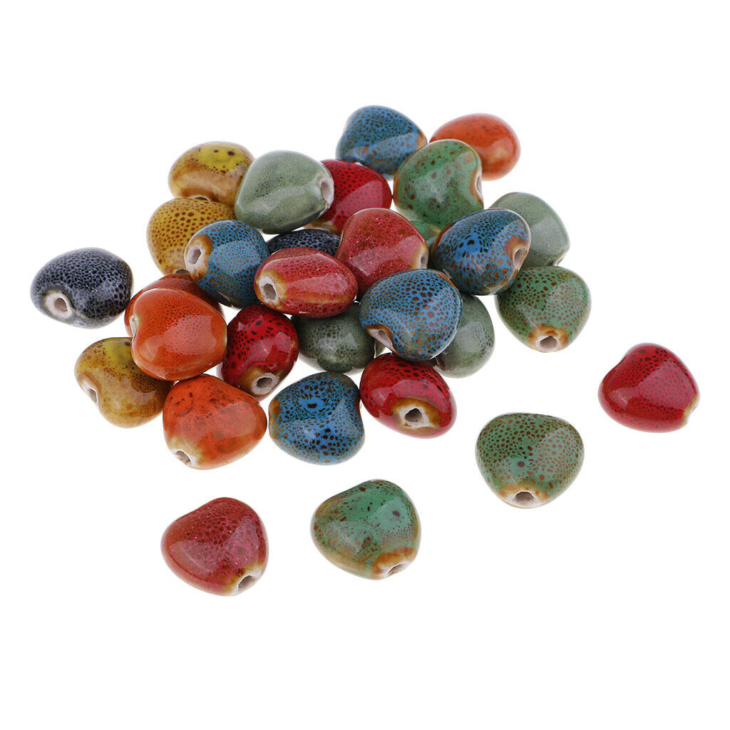 30 Pcs Heart Colorful Loose Enamel Ceramic Beads Charms For Jewelry Making