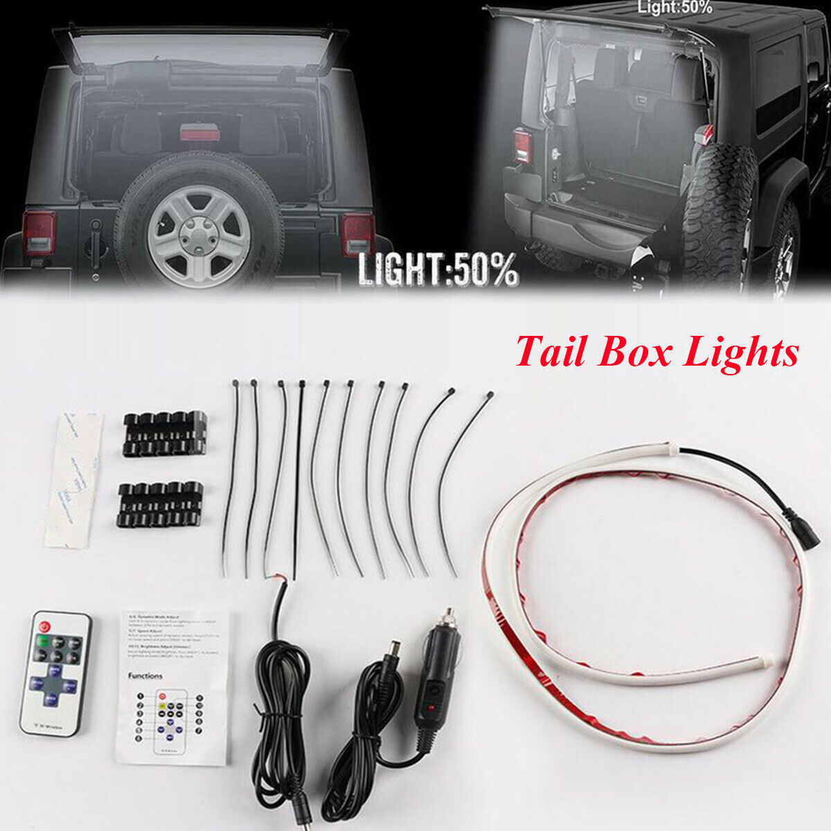 1 Set Stainless Steel Bracket 20W Rear Glass Lift Gate Hatch Dome LED Light Bar