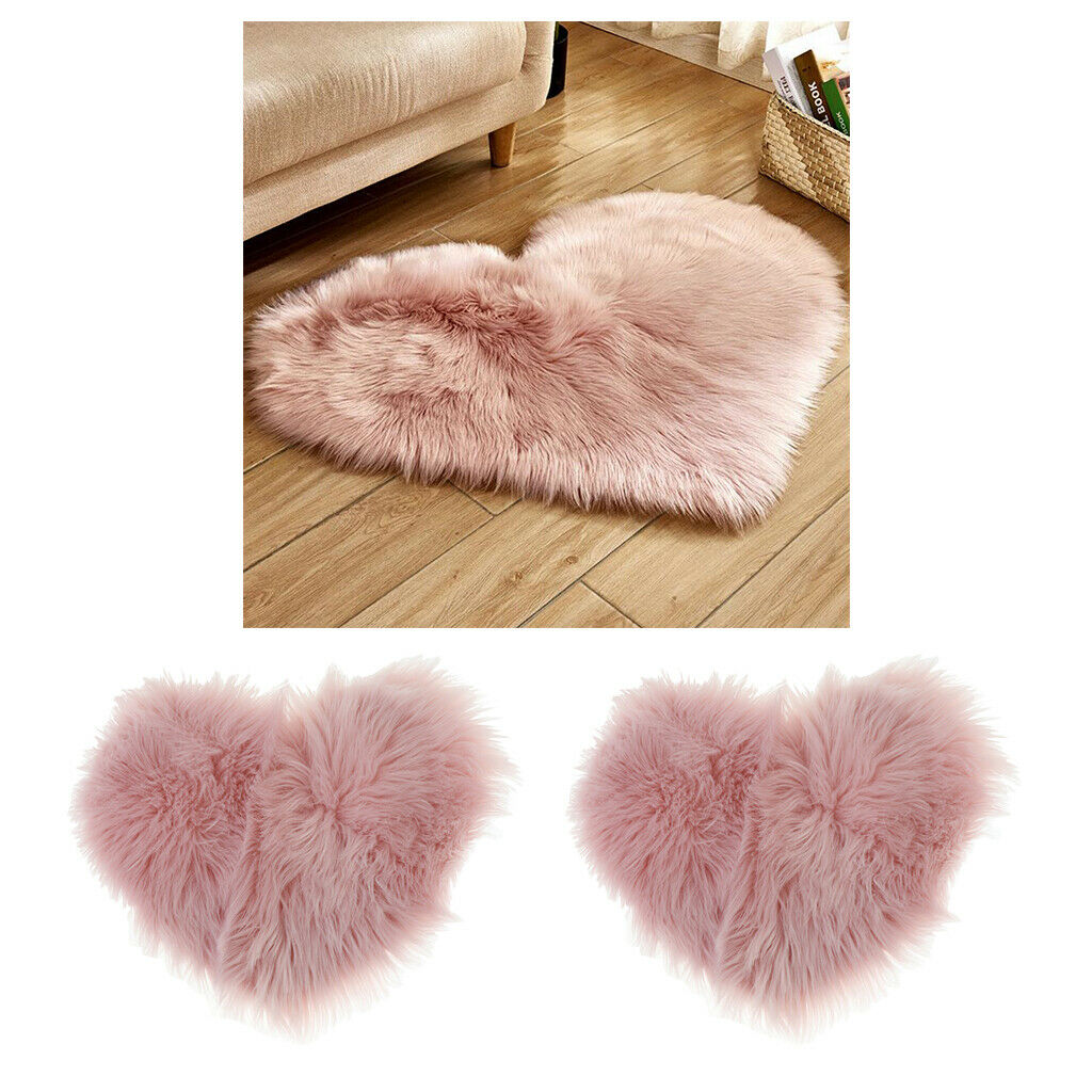 2x Heart Shaped Love Area Rug Fluffy Shaggy Carpet Mat for Bedroom 30x40cm