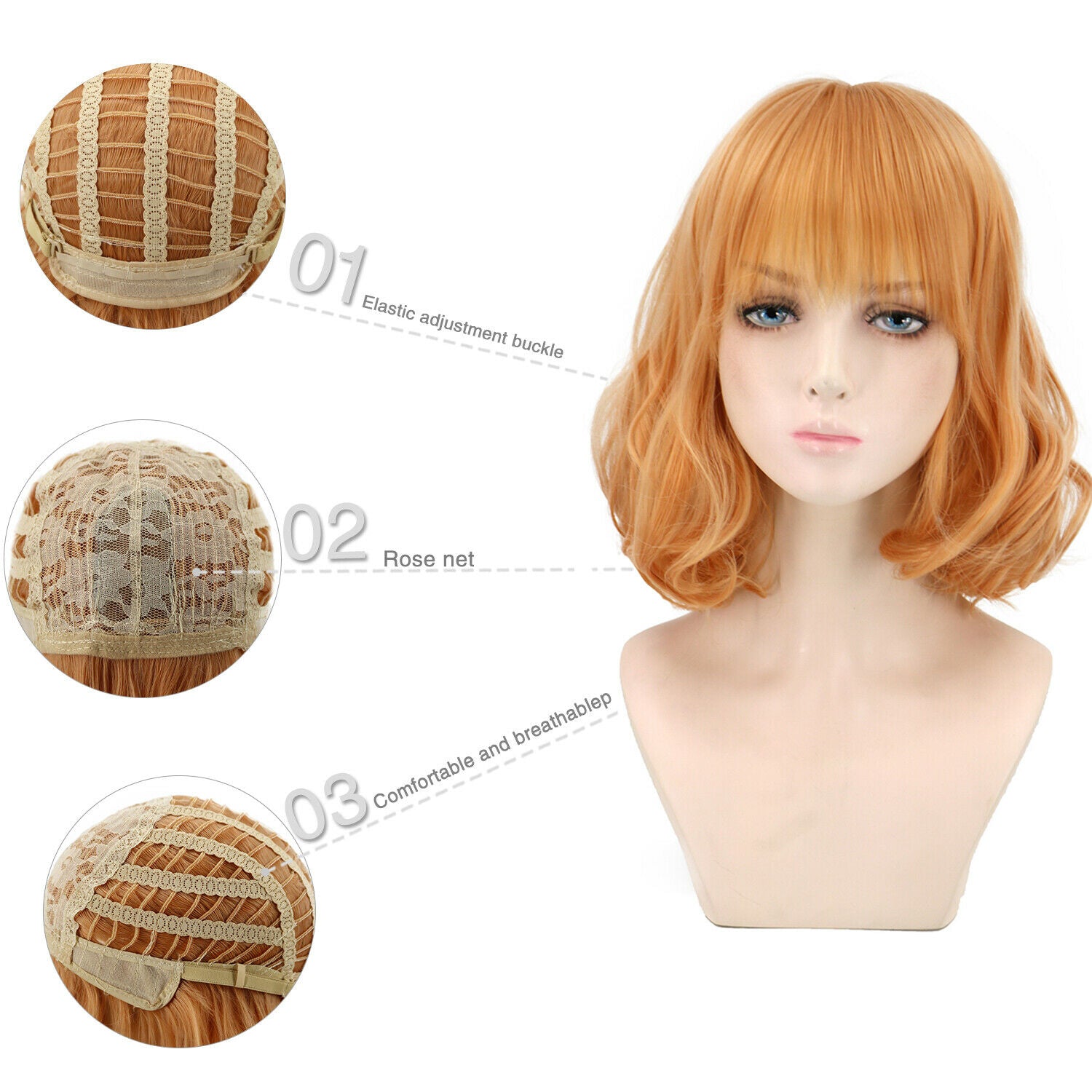 Anime Short Curly Wig Bob with Fringe Synthetic Hair BOB for Women+Free Hair Cap