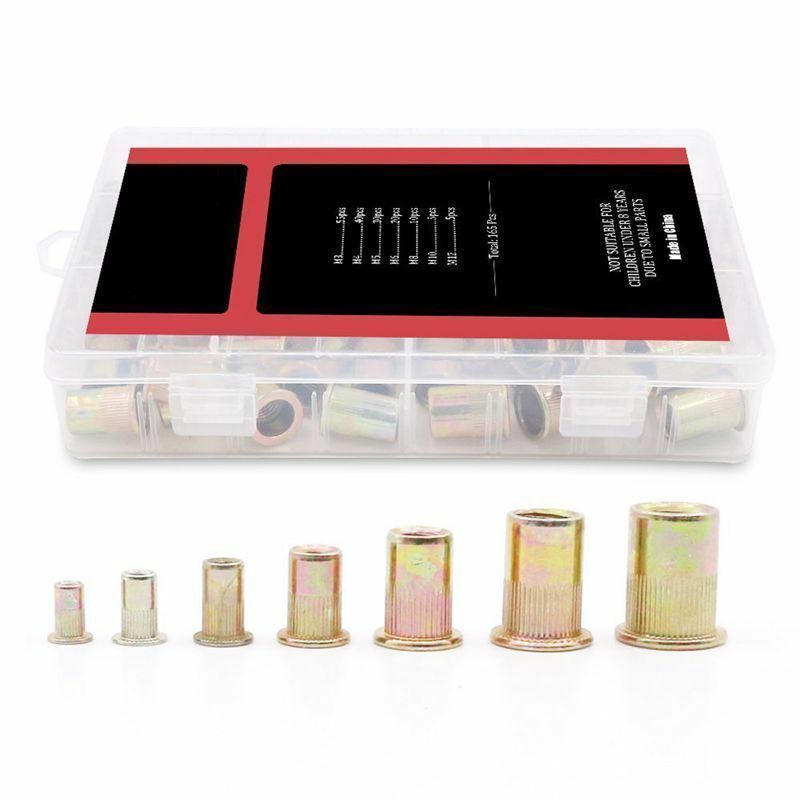 165pcs Mixed Zinc Plated Carbon Steel Rivet Nut Threaded Insert Nut set M3