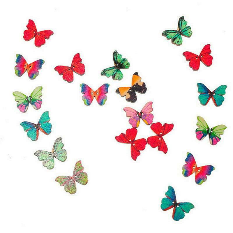 2-Holes Mixed Bulk Butterfly Phantom Wooden Sewing Buttons Scrapbooking DIY 50X