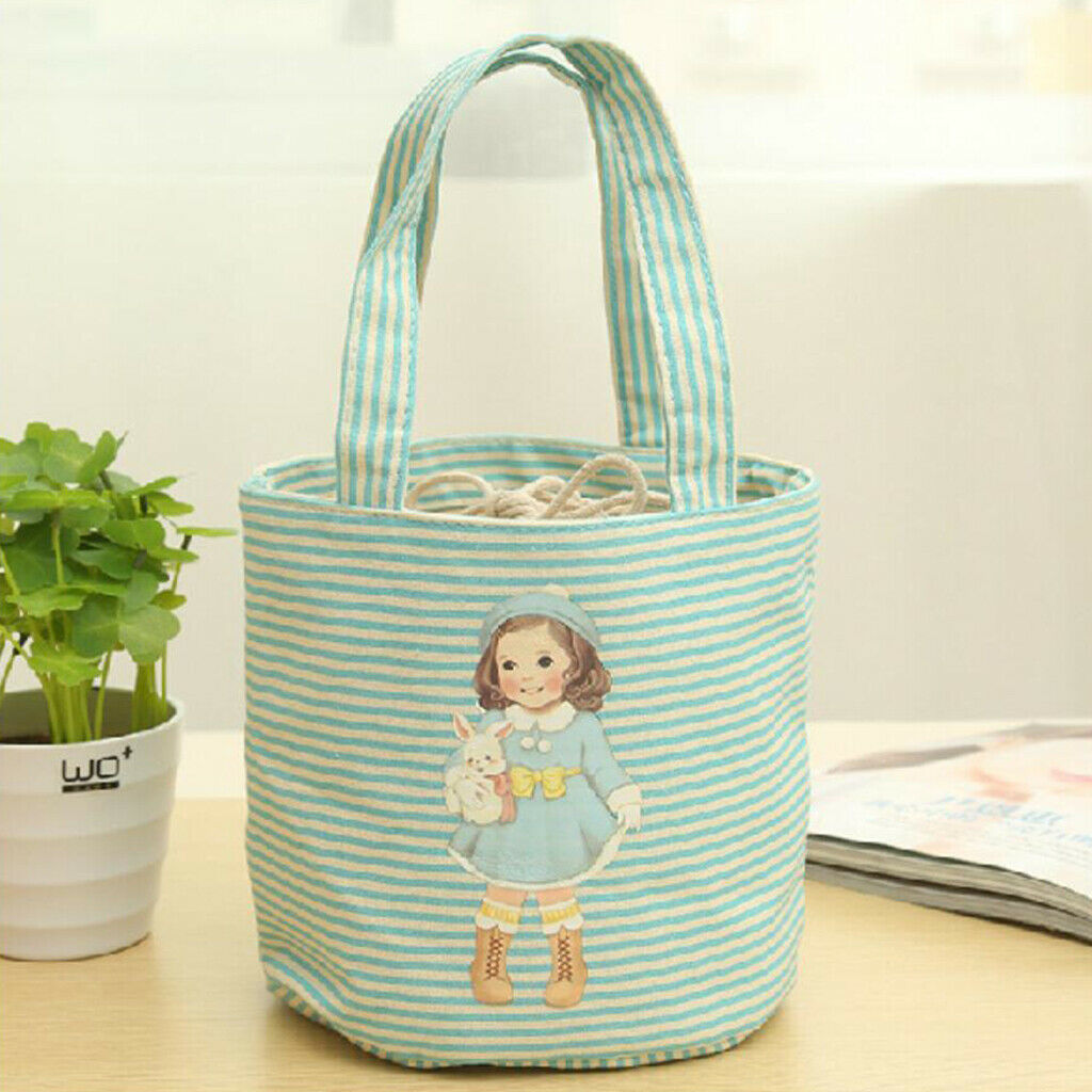Canvas Lunch Bag Insulated Lunch Tote Soft Bento Cooler Bag Container Blue