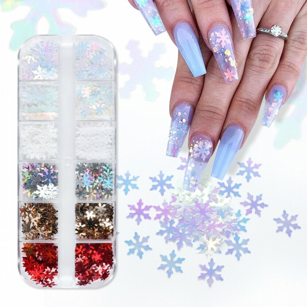 12 Grids/Box Winter Christmas Manicure Snowflake Sequins Nail Art Decorations