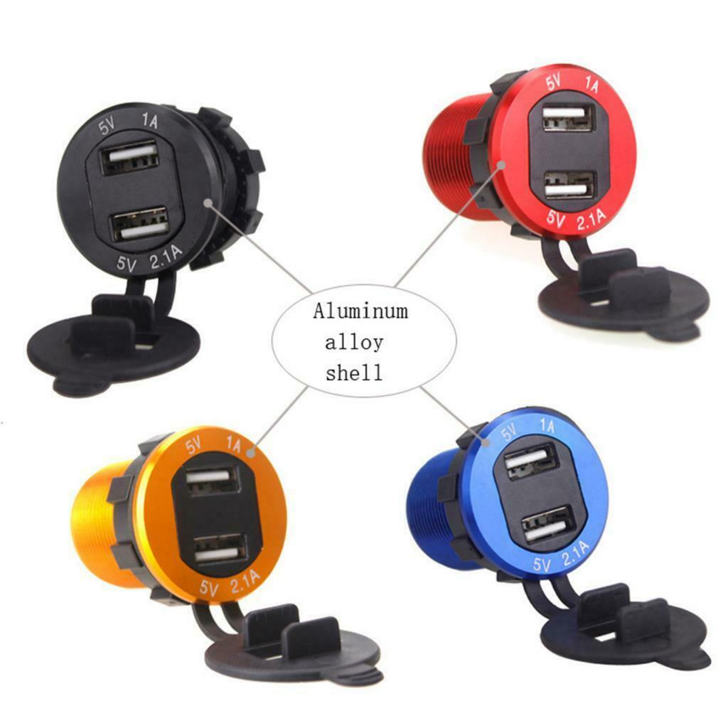 Car Motorcycle 5V 2.1A+1A Dual USB Power Chargers w/ Red LED Voltmeter Black
