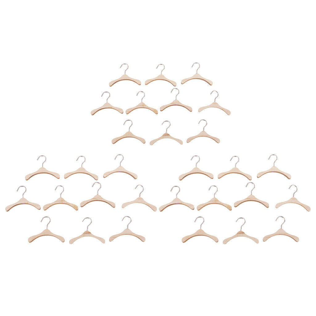 Prettyia   30Pcs   6cm   Wooden   Clothes   Hanger   Metal   Hook   for   BJD