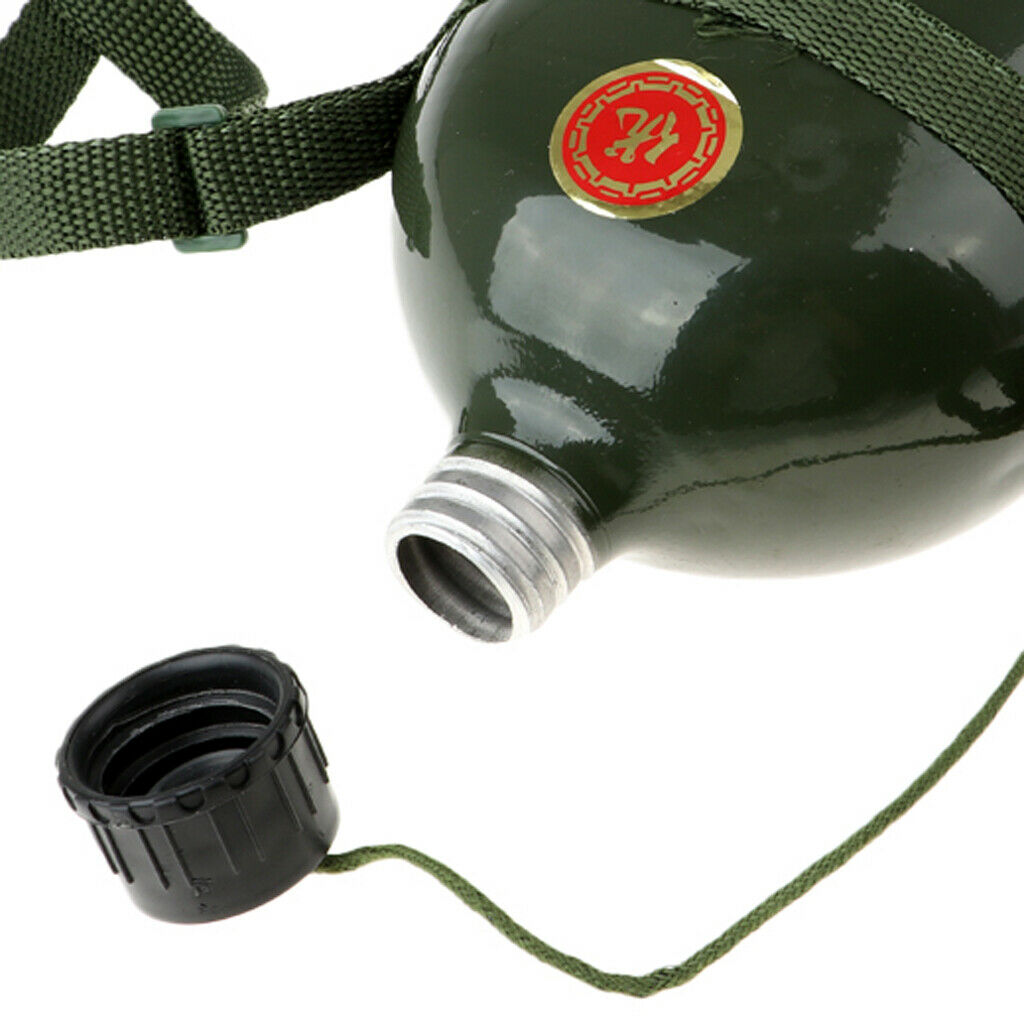 Outdoor Army Green Canteen Water Bottle Camping Retro Aluminum Container W/