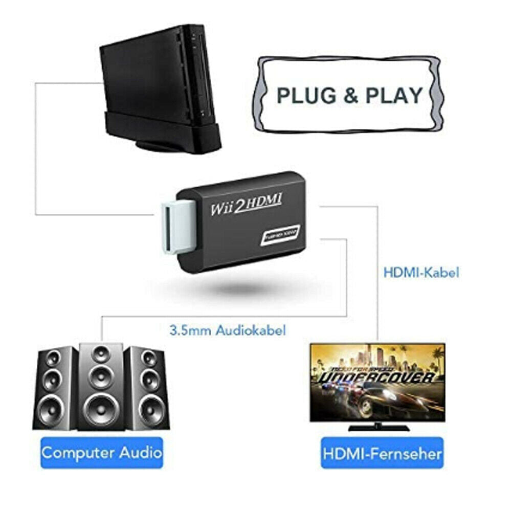 Wii to HDMI Adapter HD Converter Adapter with HDMI Connection Extra 3.5 mm HN US
