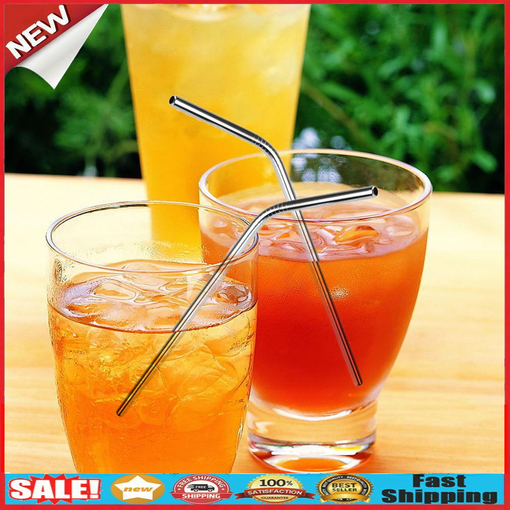 8Pcs Stainless Steel Metal Drinking Straw Straws with 3 Cleaner Brush Kit @