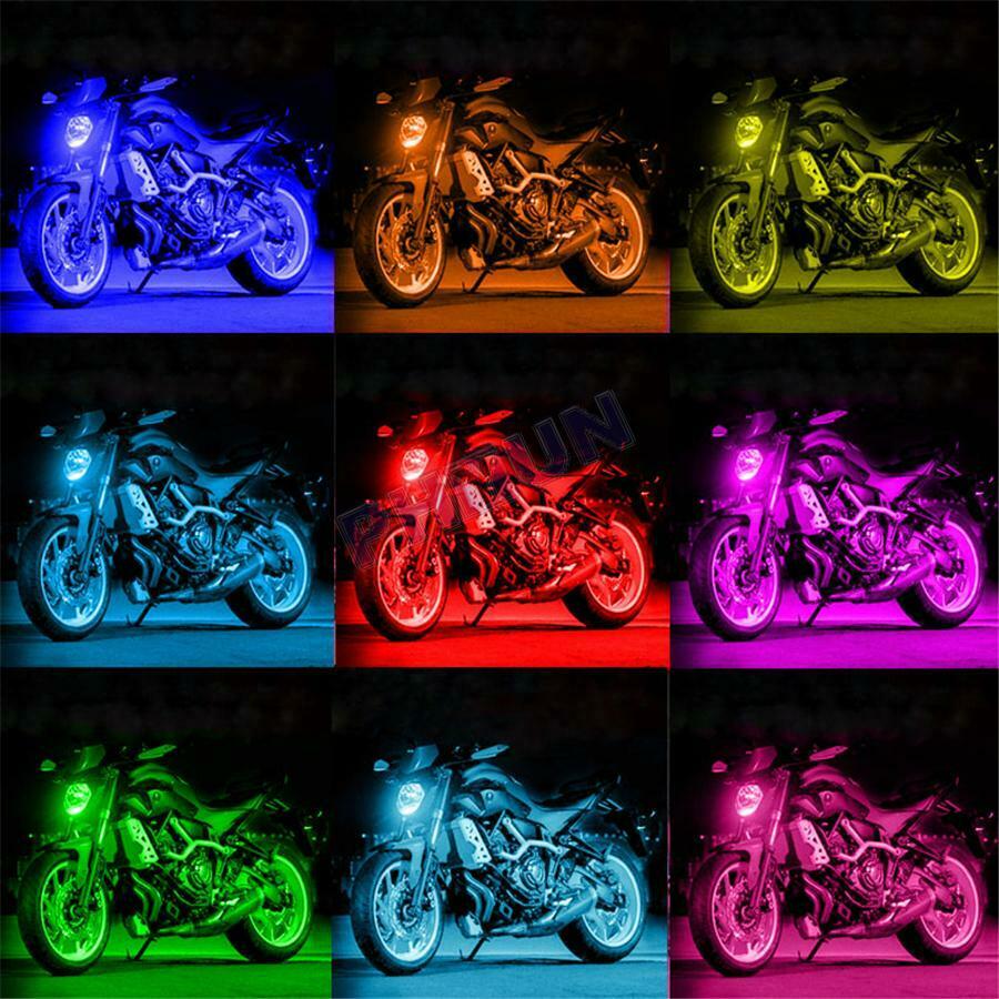 12x LED RGB Neon Under Glow Strip Light Kit Ambient Light For Motorcycle ATV